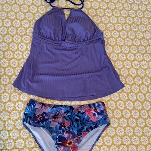 Modlily Purple Halter Tankini with Floral Bottoms - Medium - New without tags